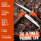 Folding Camping Saw 11 Inch - Heavy Duty Pruning Saw with Triple-Cut SK5 Blade, 7 TPI Razor Teeth for Tree Trimming, Wood Cutting, Camping, Bushcraft, and Gardening