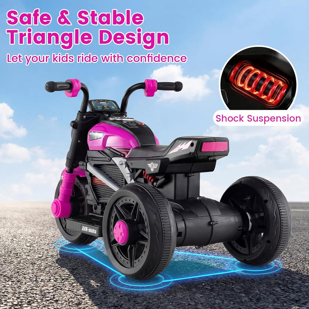 6V Kids Motorcycle with Forward & Reverse Switch, Headlight, Horn, Music, Story, USB Port, 3-Wheel Battery Powered Electric Ride on Toys for Toddler Boys Girls (Pink)