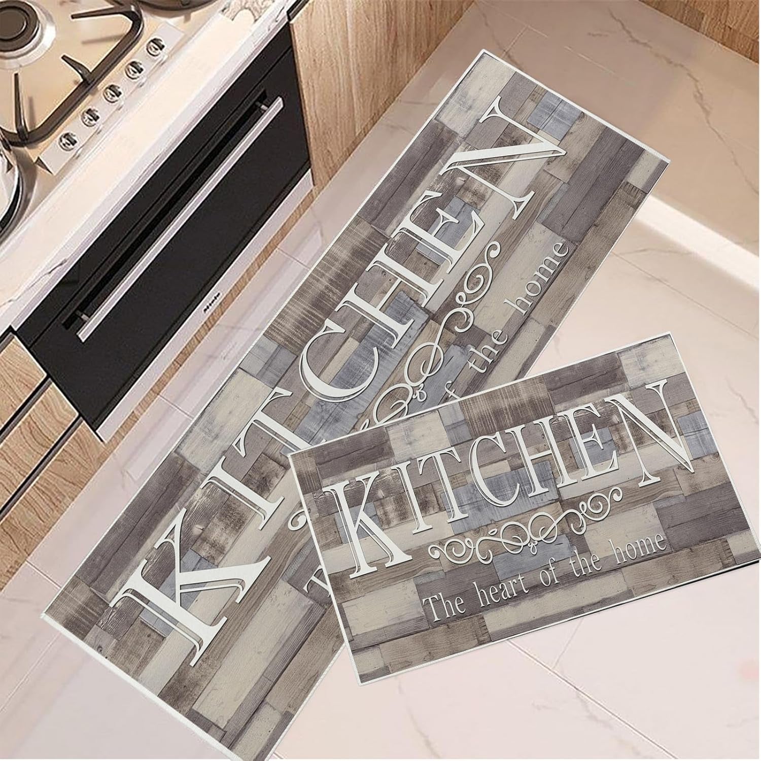 Farmhouse Kitchen Mat Sets 2 Piece,Anti-Fatigue Kitchen Mats for Floor Kitchen Rugs Non Slip Washable Kitchen Runner for Kitchen,Sink,Laundry 17"X47"+17"X30" (Kitchen)