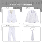 Boys Suit Vest Set Formal Dress Suits Wedding Outfit Dresswear | 4 Piece Suit for Boys, Ring Bearer Outfit, Dress Clothes, Adjustable Waist, Size 2T-18