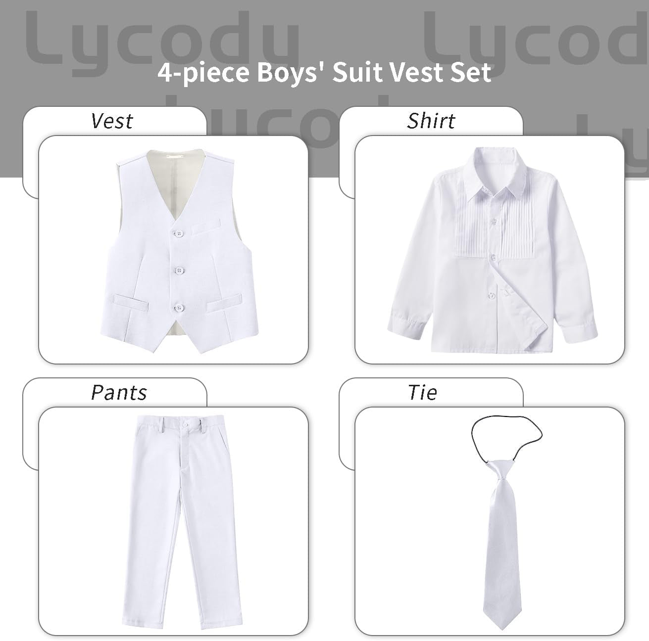 Boys Suit Vest Set Formal Dress Suits Wedding Outfit Dresswear | 4 Piece Suit for Boys, Ring Bearer Outfit, Dress Clothes, Adjustable Waist, Size 2T-18
