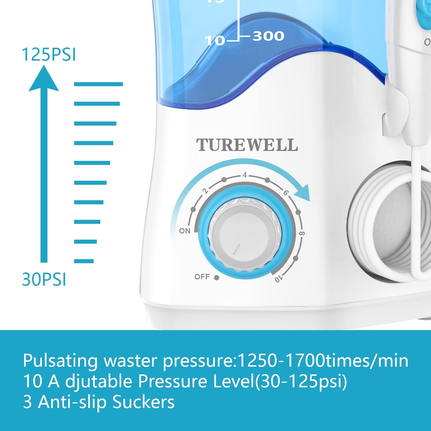 Water Dental Flosser for Teeth/Braces, Water Teeth Cleaner 8 Jet Tips and 10 Pressure Levels, 600ML Large Water Tank Oral Irrigator for Family(White)