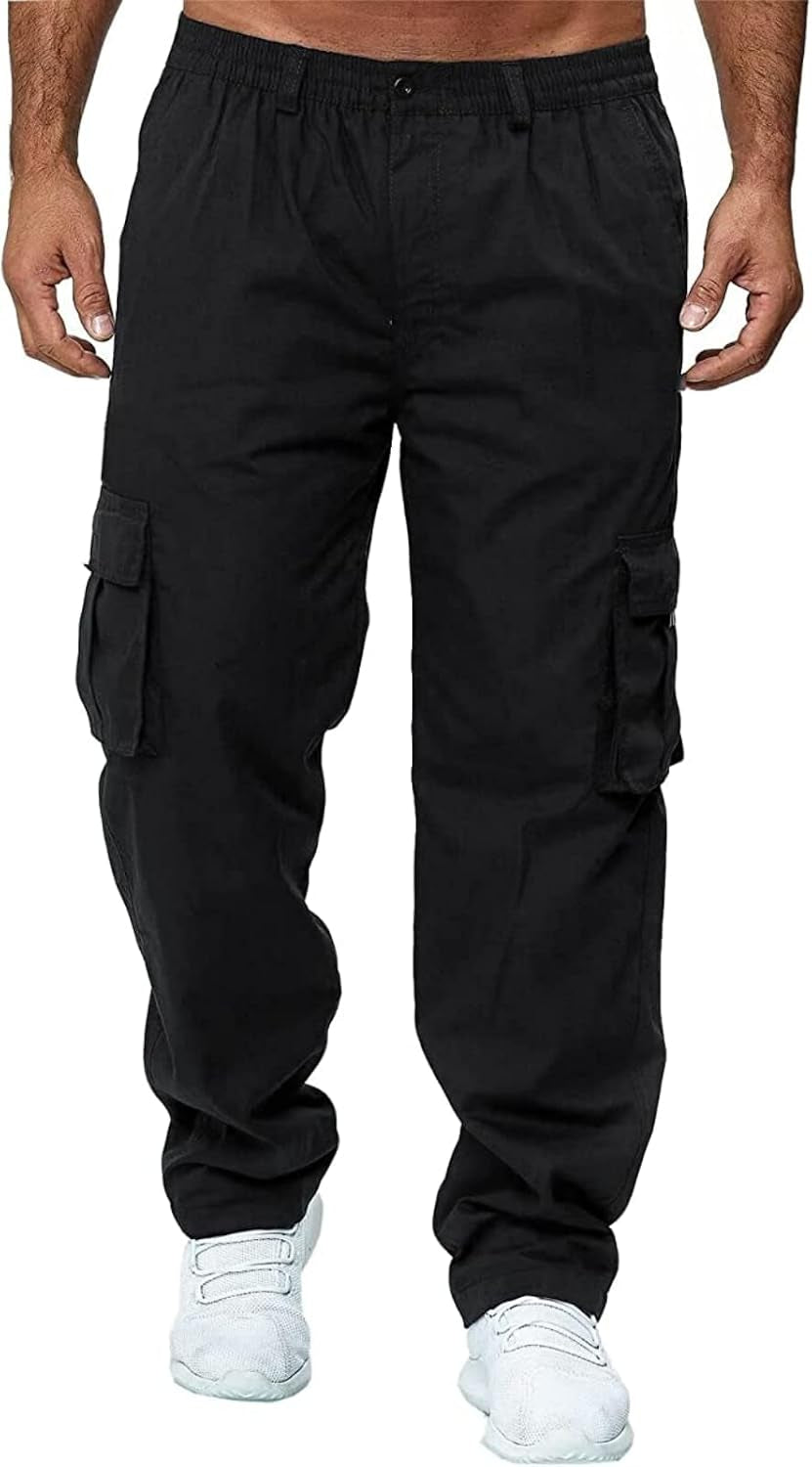 Men'S Cargo Pants with Pockets Cotton Hiking Sweatpants Casual Athletic Jogger Sports Outdoor Trousers Relaxed Fit