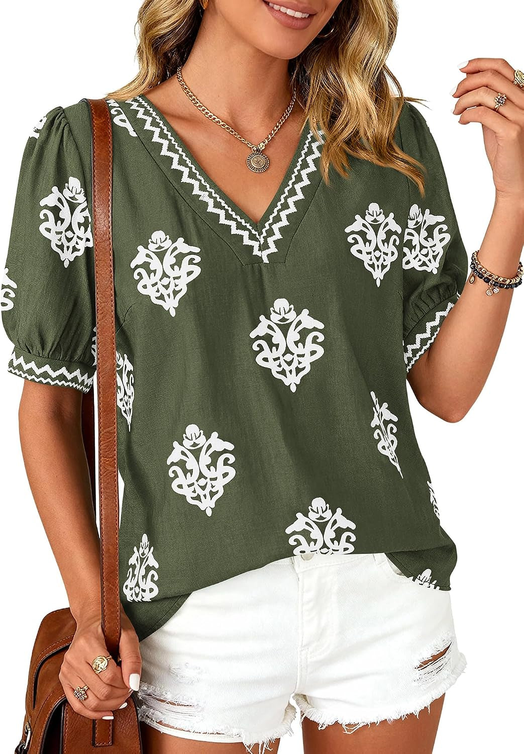 Casual Short Sleeve Summer T Shirts Going Out Tops for Women Trendy | Boho Tops for Women,Tops for Teacher,V Neck,Crop,Y2K,Floral,Crew Neck,Work Blouses,Cute Tunics,Beach Vacation Clothes
