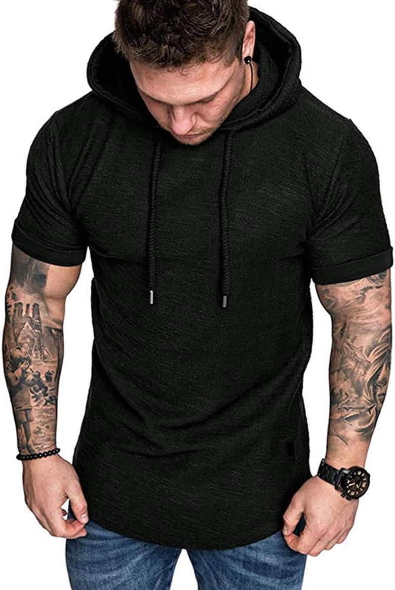 Men'S Gym Hoodies Workout Sweatshirts Short Sleeve Athletic Muscle T-Shirts Pullover