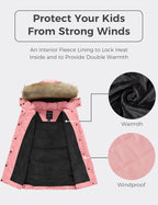Girls' Waterproof Winter Coat Long Puffer Jacket Warm Parka Hooded | 5000Mm Waterproof,Removable Faux Fur Hood,Fleece-Linning,Snap Pockets,Machine Washable