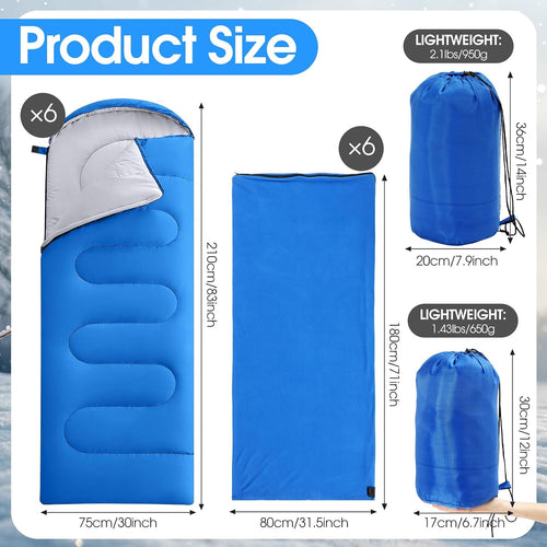 6 Pack Sleeping Bags with Fleece Liners for Adults Bulk, Lightweight Waterproof Camping Sleeping Bags Set for Summer Camp, Church Trip, Emergency Relief, Outdoor Hiking Backpacking