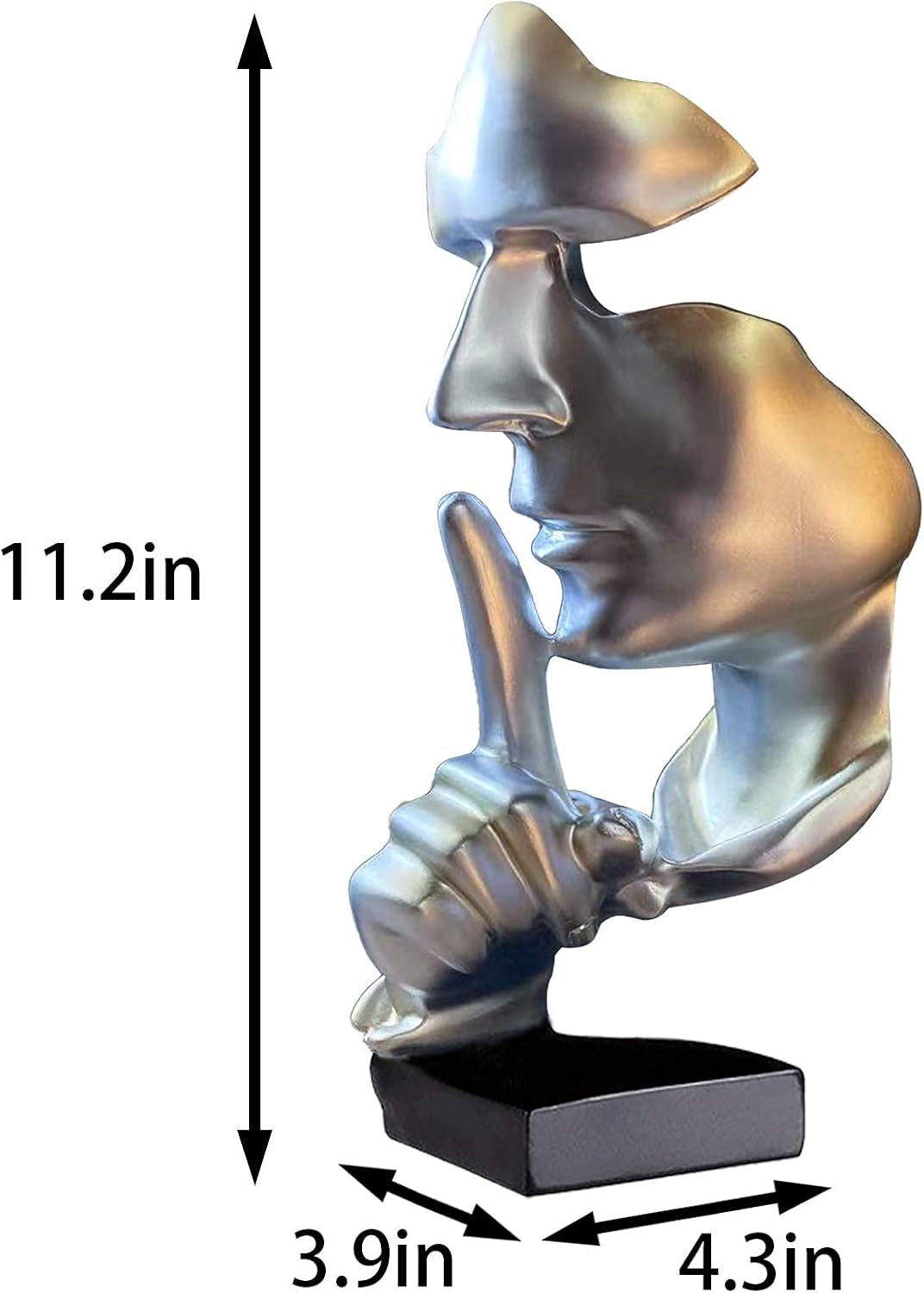 Abstract Statues Silence Is Gold Decorative Objects (Silver) | Modern and Simple Resin Figurine,Desk Decoration for Office Home Piano Decor