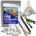 Fire Starter Kit - 33 Waterproof Plugs in Metal Tin + Flint Rod Striker Multi-Tool, Pocket Survival Guide, Airtight Mylar Storage Bag – Camping, Emergency, Grill, Fire Pit