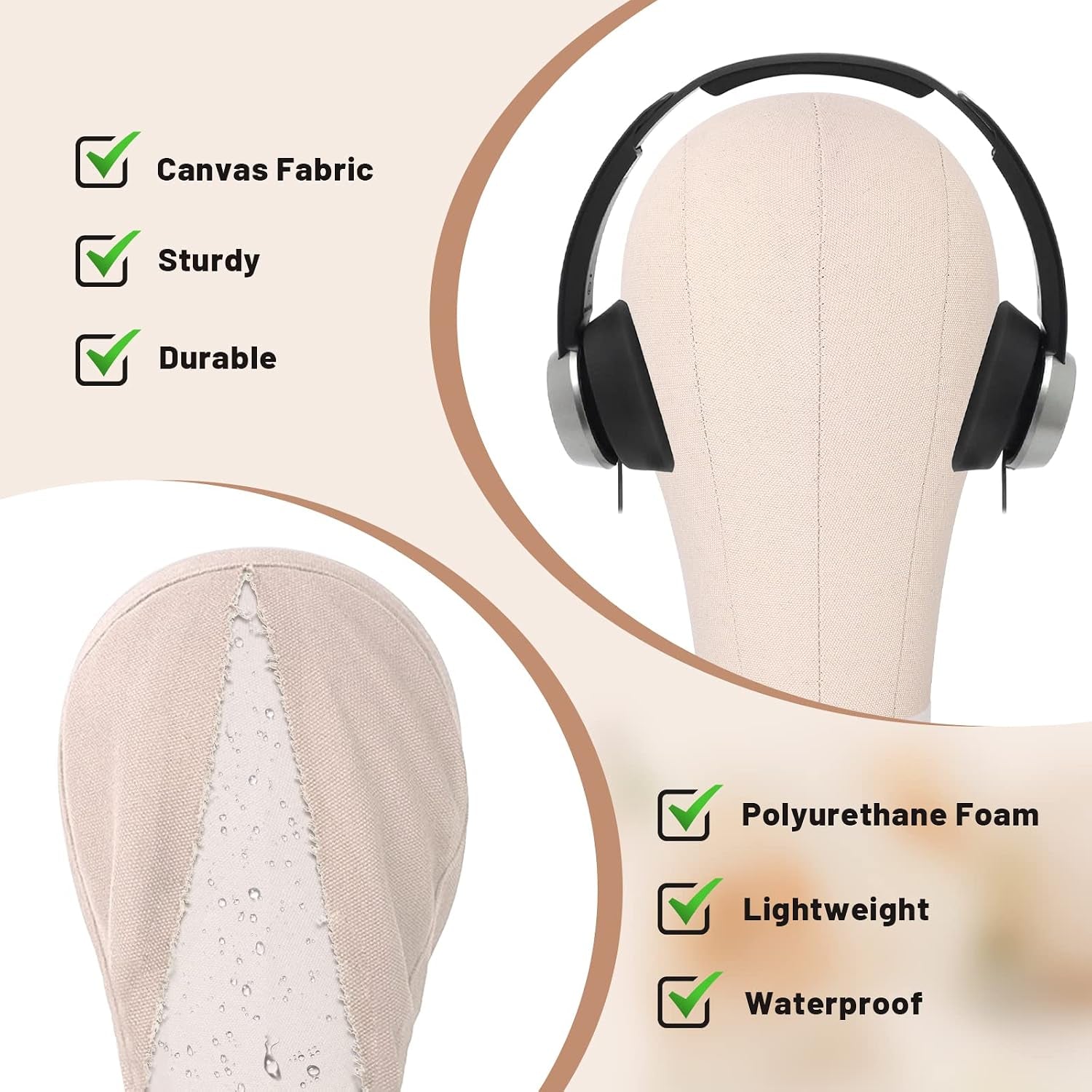 Wig Stand Set, 22In Off-White Canvas Wig Head with 360 Rotation & Adjustable Height, Includes Tripod, Wig Caps, Pins, Thread, Brush