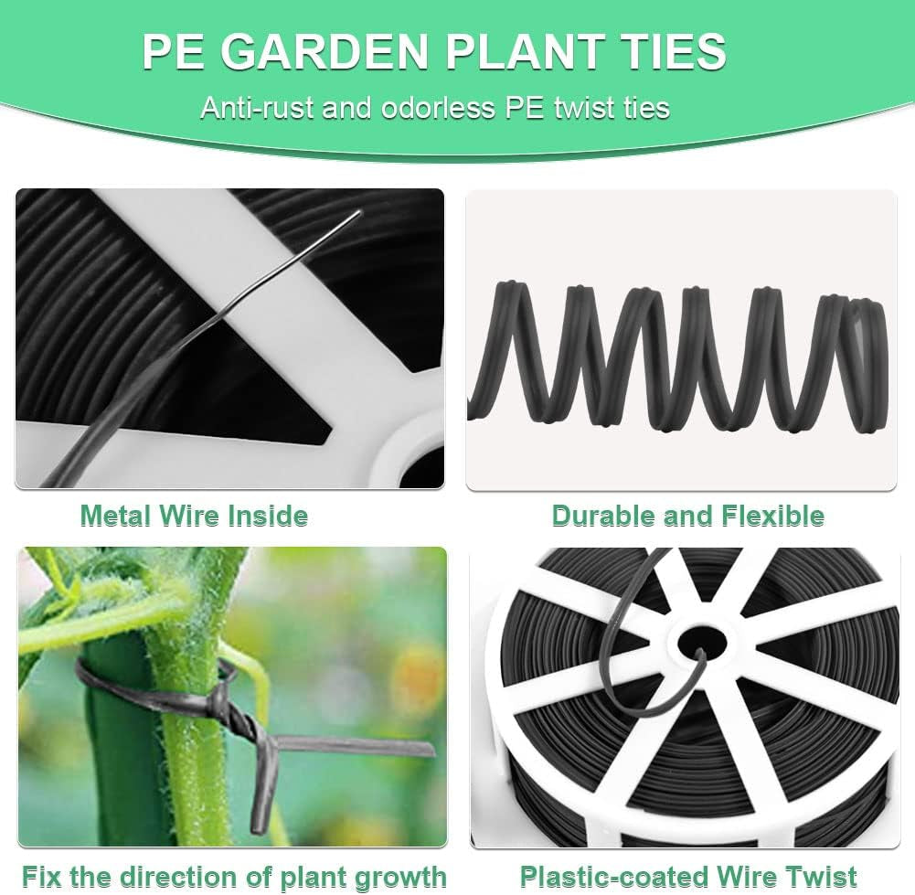 328 Feet Garden Plant Twist Tie with Cutter for Gardening, Home, Office (Black) | Garden Ties, Cut Custom Lengths, Easy to Bend and Wrap, Plastic Coated Wire for Supporting Tomatoes and Training Plants