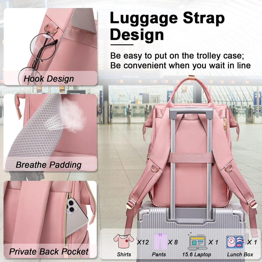 Lunch Backpack for Women,15.6 Inch Laptop Backpacks for Womens Back Pack, Travel Backpacks,Work Backpack for Women (Pink)