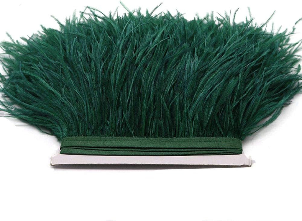 2 Yards Natural & Soft Ostrich Feathers Fringe Trims Ribbon - Used for Dress, Sewing Decoration, Craft Clothing, Boots, Wedding Decoration, DIY, Etc (Dark Green)