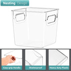 4 Pack Small Clear Plastic Storage Bins, Clear Organizer Bins with Handle for Kitchen, Pantry, Cabinet, Refrigerator, Craft, Toys, Clothes, Closet, under Sink, Bathroom Organizers and Storage