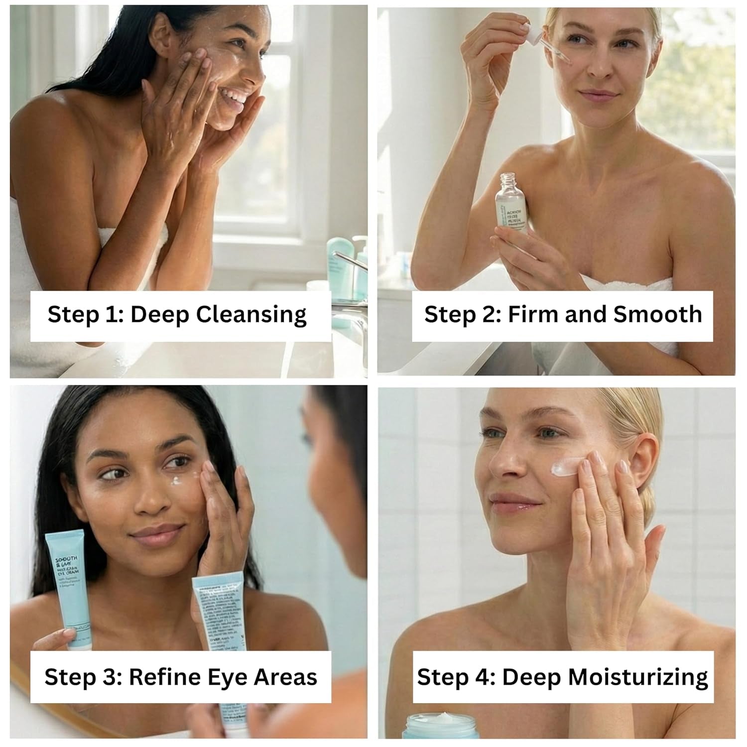 Smooth & Lift Collagen Skin Care Set - Hydrating & Firming Facial Cleanser, Serum, Eye Cream & Face Cream with Peptides & Hyaluronic Acid, Complete Face Care Routine, 4-Piece Set