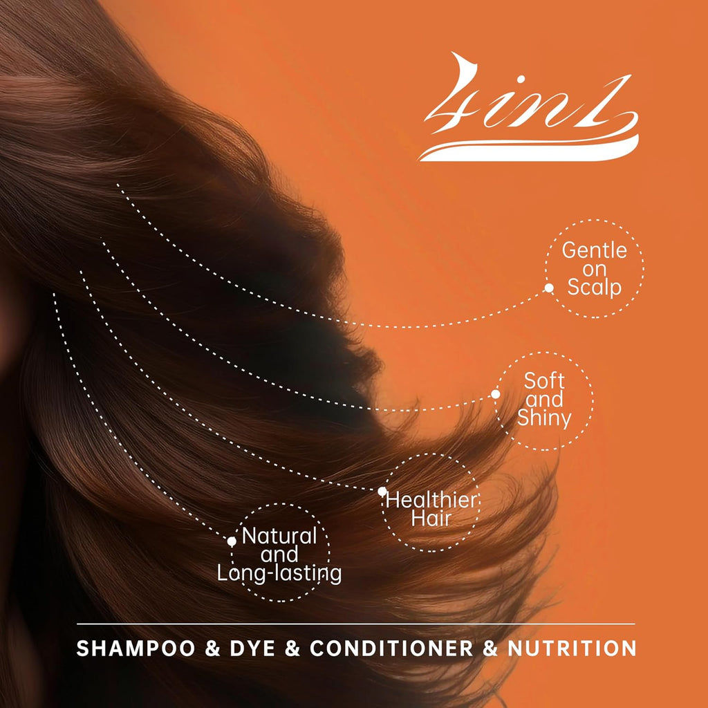 Hair Dye Shampoo for Gray Hair-Chestnut Brown Hair Color Shampoo,4 in 1 Easy to Use Natural&Long Lasting Looking Ammonia Free