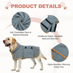 Dog Drying Coat, Dog Robes for after Bath Bathrobe Super Absorbent Towel Soft Adjustable, (L, Gray&Orange Trim), Intended for Fast Drying Warm Keeping Pet Cats Kitten Puppies