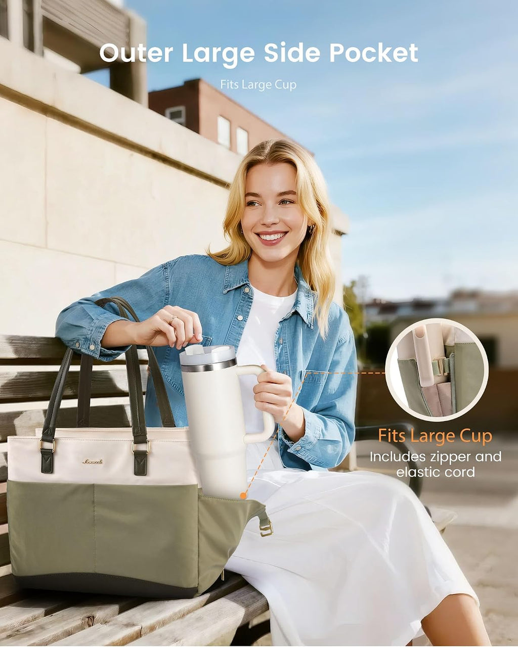Laptop Tote Bag for Women with 3 Separate Pocket Work Bag with Large Cup Holder Computer Briefcase for Teacher Nurse