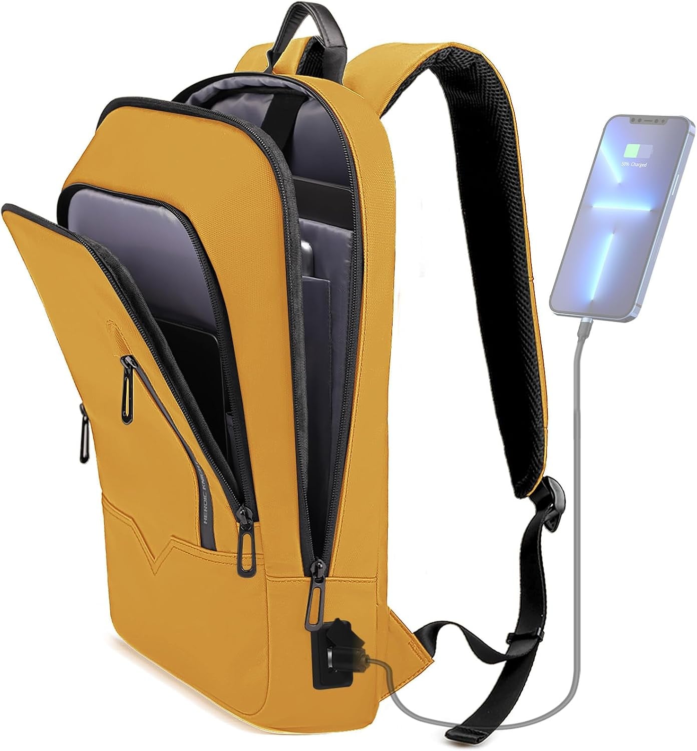 Backpack for Men Business Slim Laptop Bag | anti Theft Travel Backpacks 17.3 Inch Laptop Water Resistant Computer Bag for Work Office College, Yellow