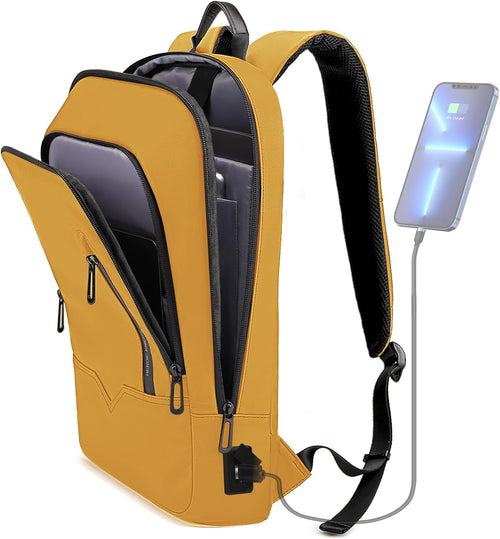 Backpack for Men Business Slim Laptop Bag | anti Theft Travel Backpacks 17.3 Inch Laptop Water Resistant Computer Bag for Work Office College, Yellow