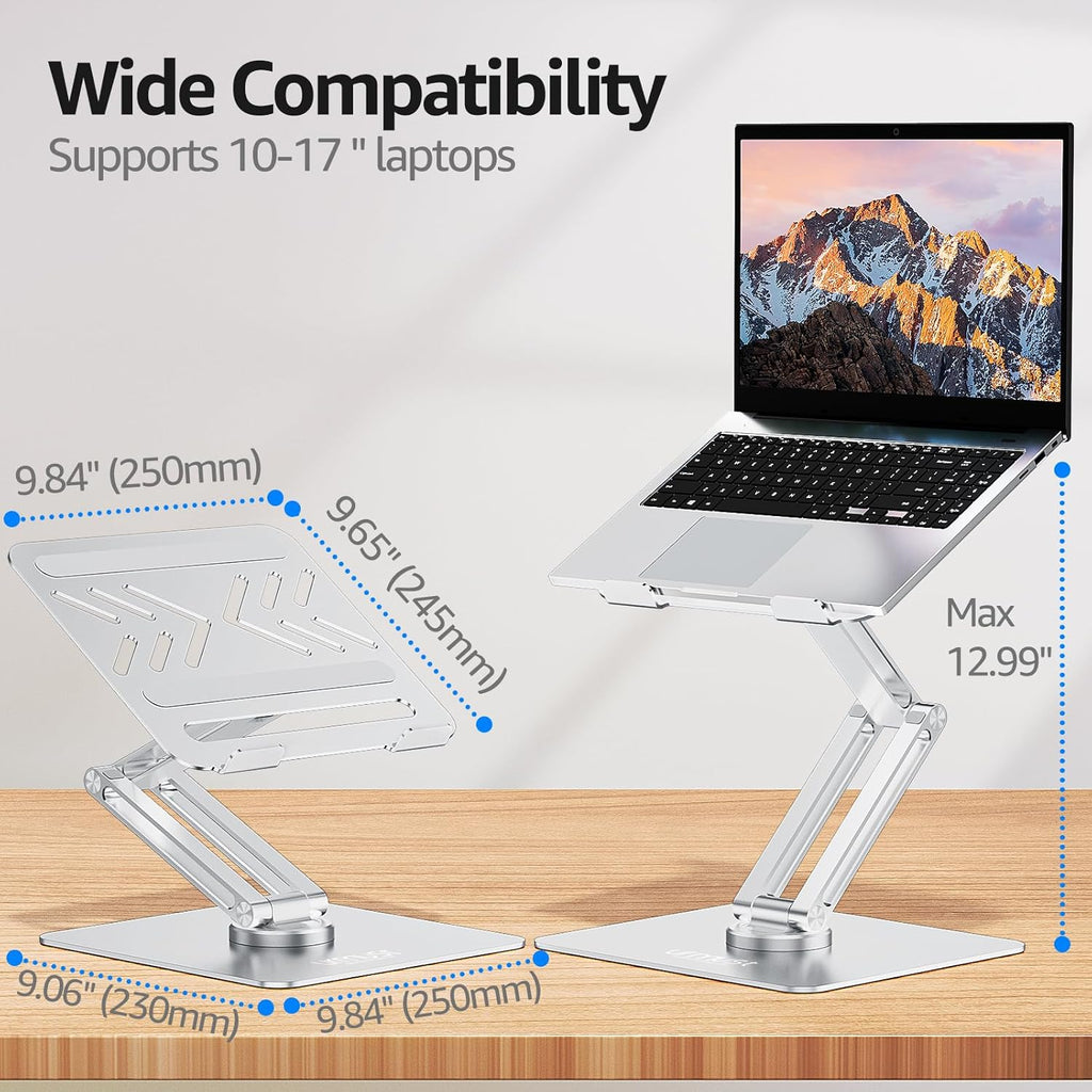 360° Rotating Laptop Stand for Desk Fit 10-17" Device | Adjustable Height, Ergonomic Laptop Riser Standing Desk Converter, Macbook Stand, Aluminum Computer Riser Holder