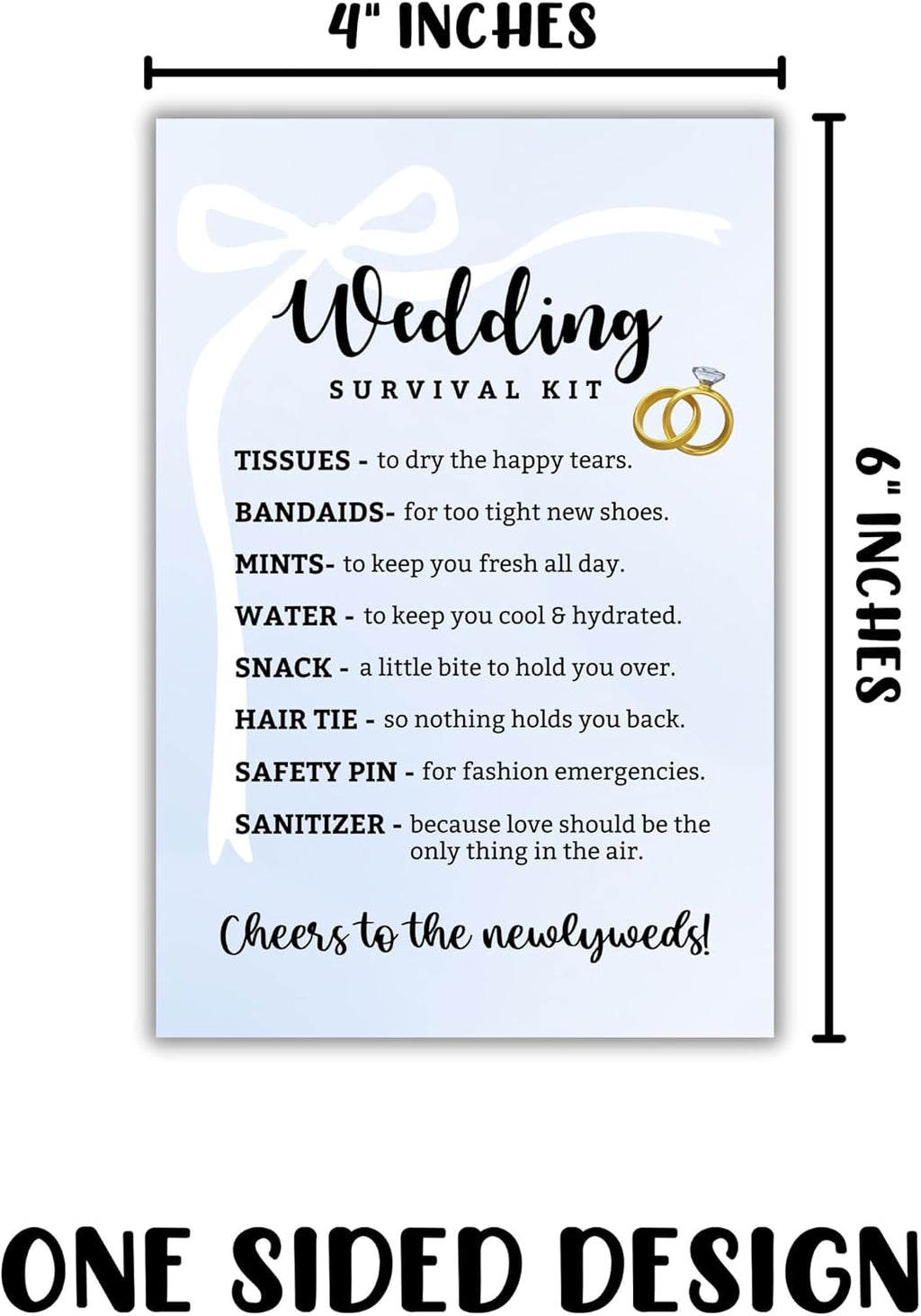 Wedding Survival Kit 30Pk 4X6” Brides Labels Postcards Wedding Party Goodie Gift Bags Essentials for Wedding Day Favors Bachelorette
