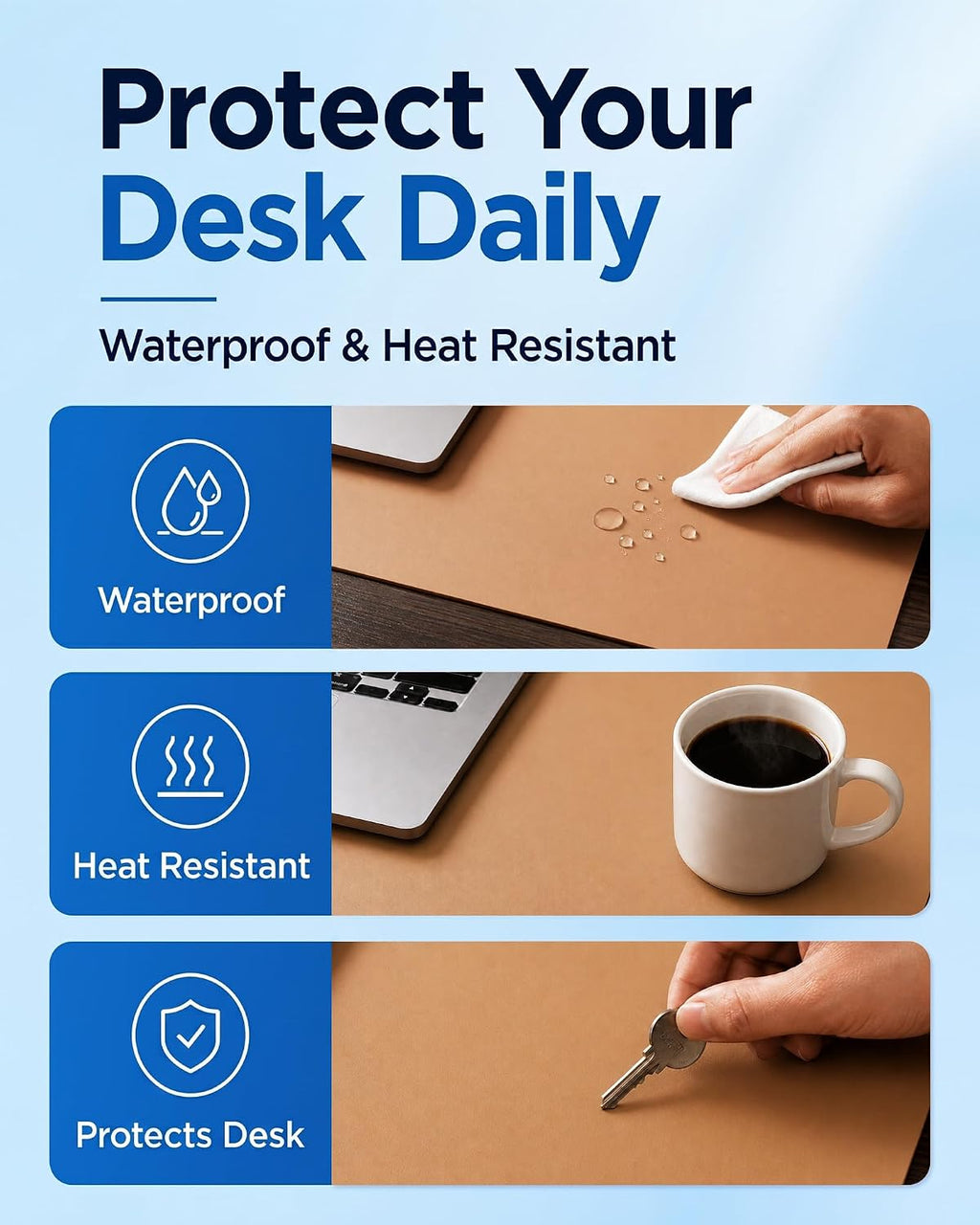 Dual-Sided Desk Mat - Leather & Cork Desk Protector, Large Mouse Pad & Writing Pad for Office/Home, Waterproof, Apricot (35.4" X 15.7")
