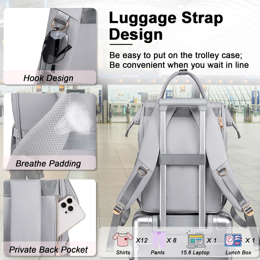Lunch Backpack for Women,15.6 Inch Laptop Backpacks for Womens Back Pack, Travel Backpacks,Work Backpack for Women (Gray)