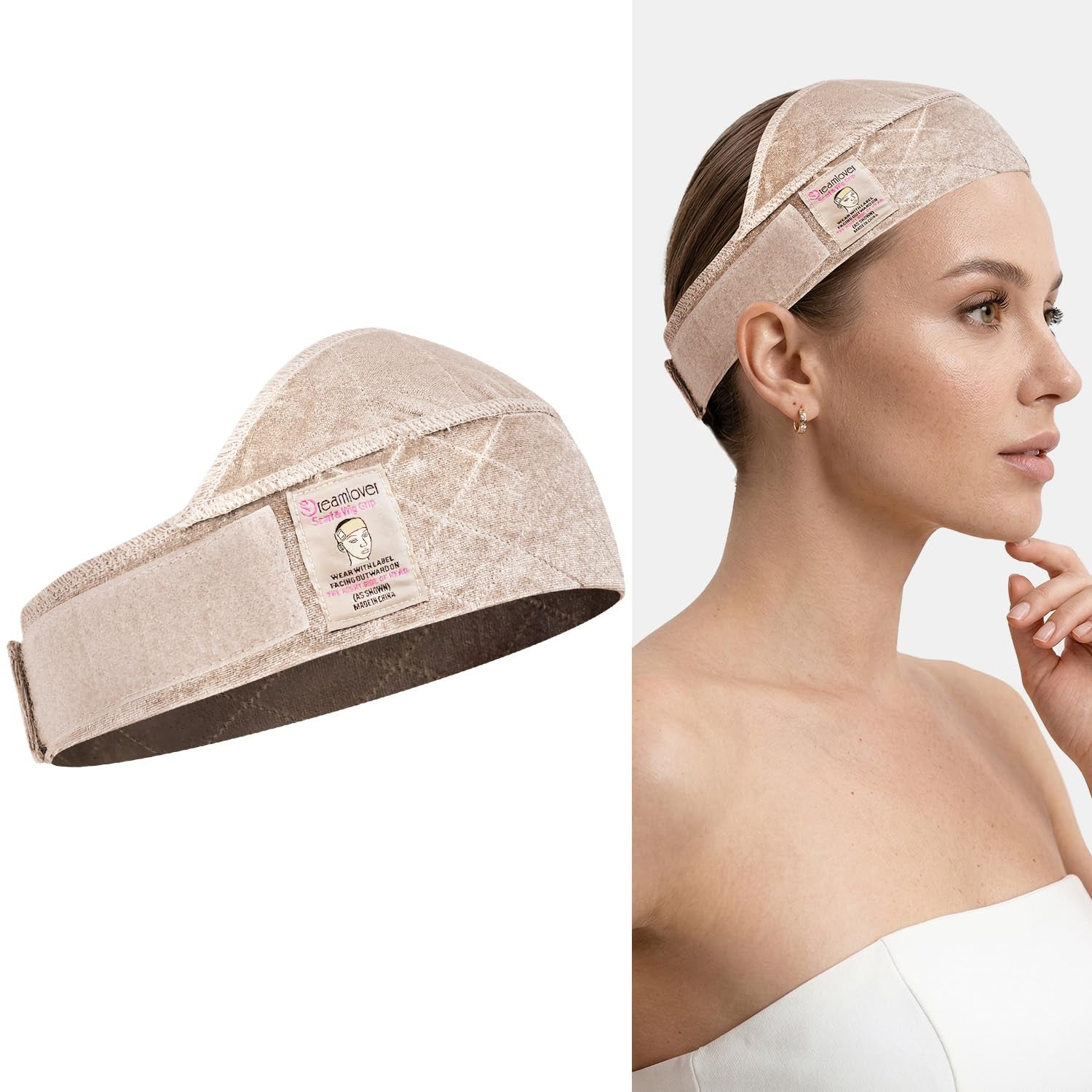 Wide Wig Grip Band for Lace Front Wigs, Velvet Wig Grip Band with Adjustable Hook & Loop Fastener, Nude, 1 Pieces