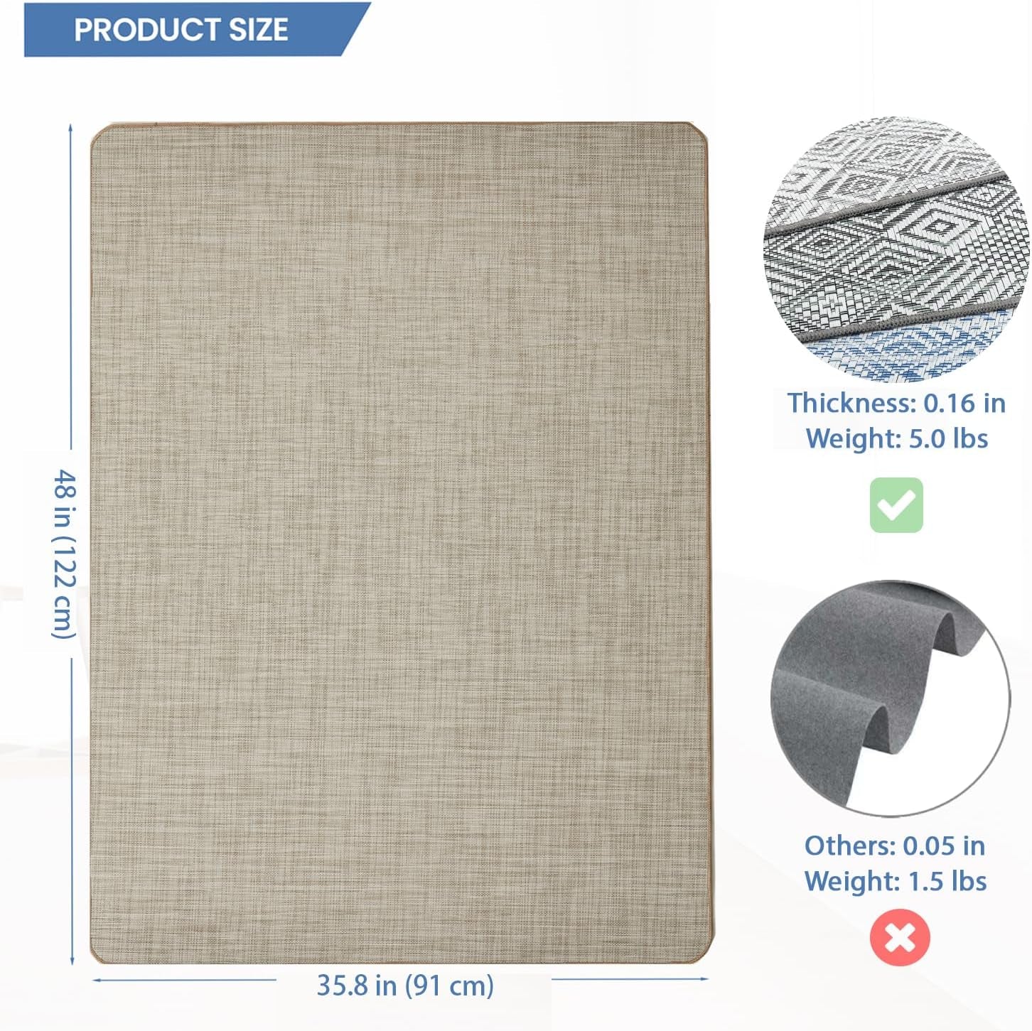 Chair Mat for Hardwood Floor, 36" X 48" Heavy Duty Office Chair Mat for Rolling Chairs, anti Slip, Non-Curve, Floor Protector for Home Office, Ivory Linen Weave