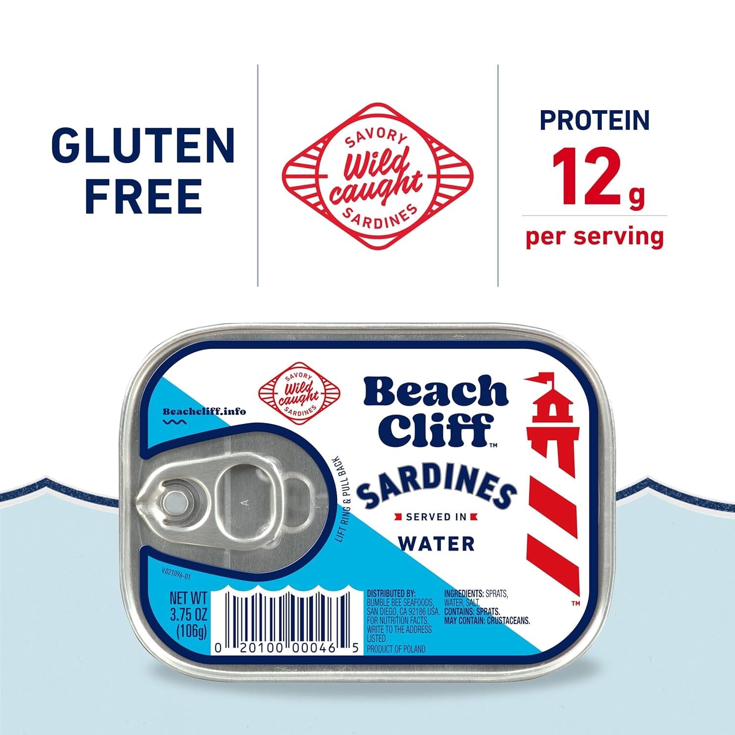 Sardines in Water, 3.75 Oz Can (Pack of 12) - Wild Caught Sardines - 12G Protein per Serving - Gluten Free, Keto Friendly