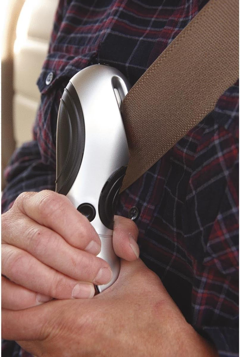 7902 4-In-1 Car Escape Tool - Window Breaker, Seat Belt Cutter, Flashing Hazard Light, LED Flashlight