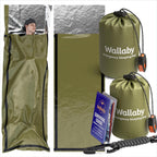2-Pack Emergency Mylar Sleeping Bags with Nylon Pouches, Whistle Pull & Paracord with Carabiners, Free Survival Guide – Hiking, Survival