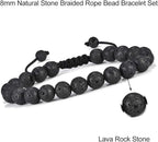 Mens Bracelet - Beaded Natural Stone 8Mm Tiger Eye Matte Agate Lava Rock Bracelets for Men Teen Boys Grandpa Dad Birthday Gifts Jewelry