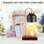 Candle Warmer Lamp with 3 Bulbs, Adjustable Height Dimmable Candle Warmer with Timer, Compatible with Large Jar Candles, Candle Lamp with Charming Gift Box Ribbon for Her/Him(Black)