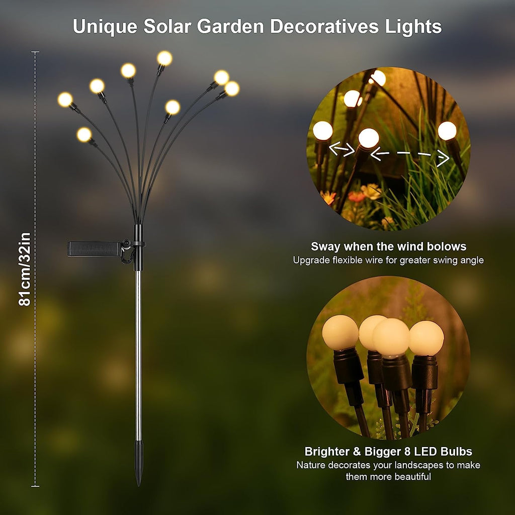 Solar Garden Lights, 6 Pack 48 Leds Solar Outdoor Lights, Firefly Lights for Patio Pathway Outdoor Decor, Big Bulb, Unique Gifts for Women, Gifts for Grandma
