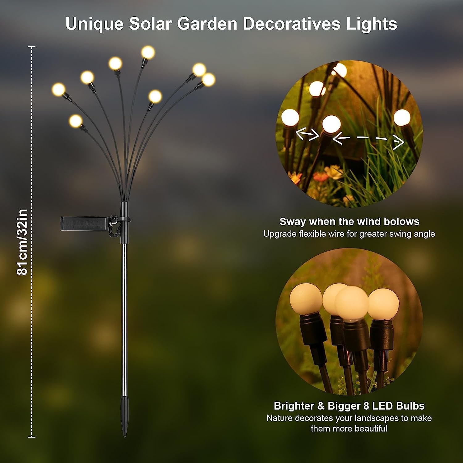Solar Garden Lights, 6 Pack 48 Leds Solar Outdoor Lights, Firefly Lights for Patio Pathway Outdoor Decor, Big Bulb, Unique Gifts for Women, Gifts for Grandma