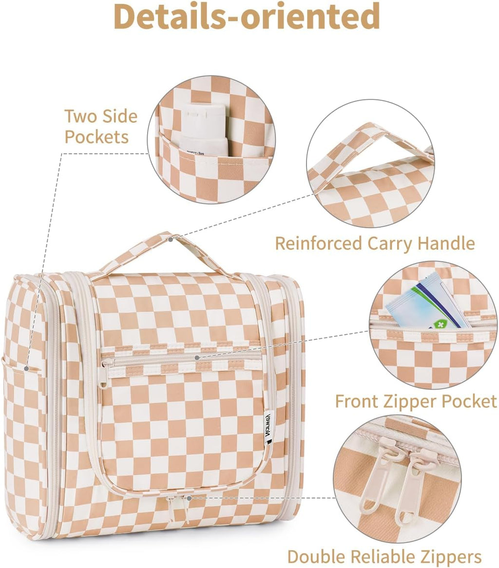 Checked Hanging Travel Toiletry Bag for Women, Travel Bag for Toiletries, Makeup Bag Organizer Cosmetic Bags Make up Bags for Women (Light Checkerboard)