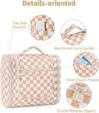 Checked Hanging Travel Toiletry Bag for Women, Travel Bag for Toiletries, Makeup Bag Organizer Cosmetic Bags Make up Bags for Women (Light Checkerboard)