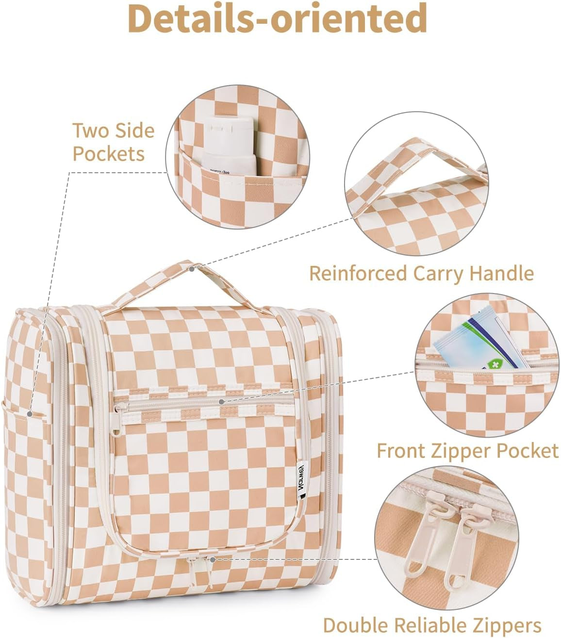 Checked Hanging Travel Toiletry Bag for Women, Travel Bag for Toiletries, Makeup Bag Organizer Cosmetic Bags Make up Bags for Women (Light Checkerboard)