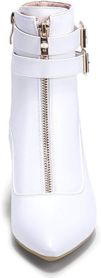 Women'S Pointed Toe Metal Buckle Two Strap Ankle Booties Side Zipper Kitten Heel Dress Classic Short Boots | Vintage 3 Buckle Straps Small Low Heeled Short Booties with Side Zipper Decrative Front Zip Dressy