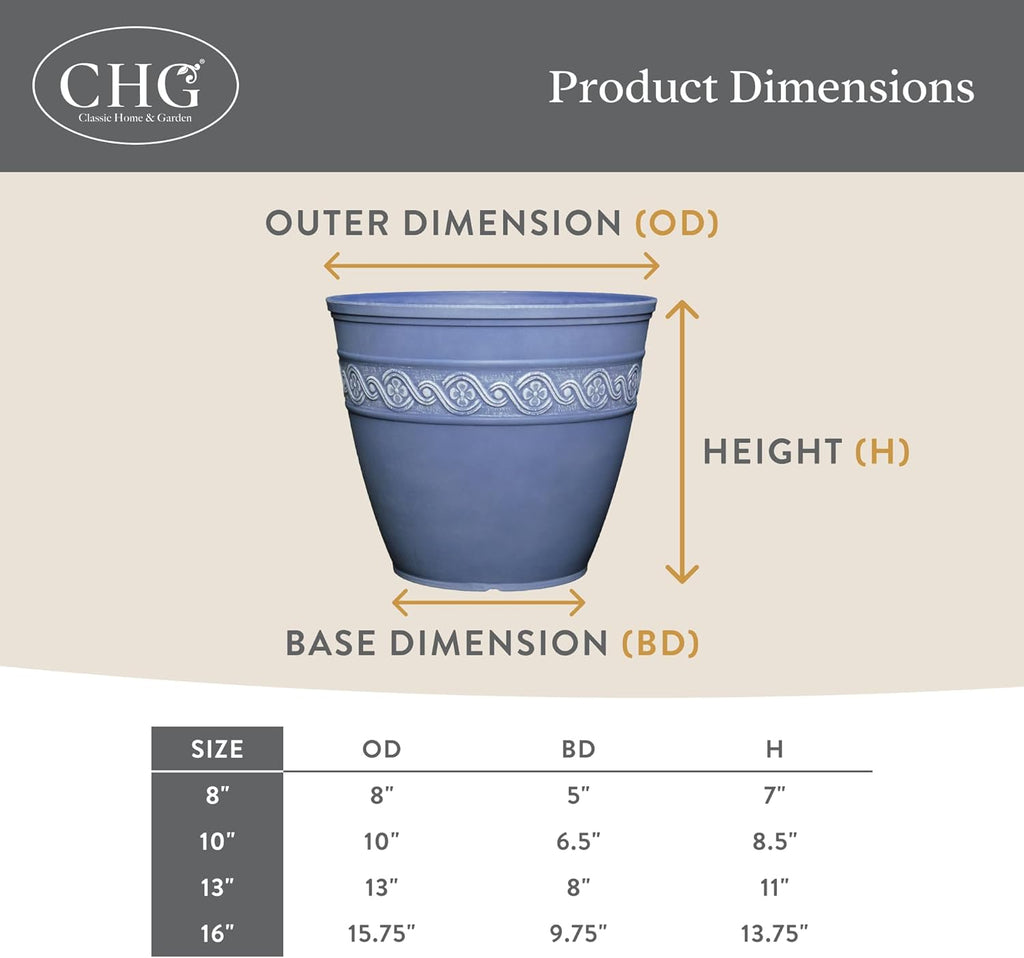 Classic Home and Garden by Growscape Corinthian Planter Pot (8" Storm Gray) | Classic Resin Plant Pots, Lightweight Indoor Outdoor Planter, Weather-Resistant, Great for Patio, Home & Garden Decor Accent