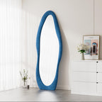 Irregular Wavy Mirror - Full Length Wall Mirror, Standing or Hanging for Bedroom (Blue, 63"X24")