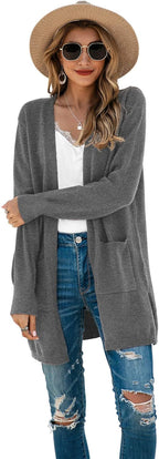 Women'S Kimono Cardigan Long Sleeve Open Front Casual Knit Sweaters Coat Oversized Soft Outwear with Pockets