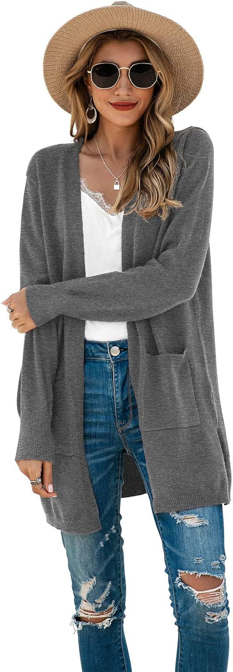 Women'S Kimono Cardigan Long Sleeve Open Front Casual Knit Sweaters Coat Oversized Soft Outwear with Pockets