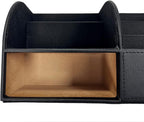 Desk Organizer - Multifunctional Leather Desktop Pen Holder Storage Box - Business Card/Pen/Pencil/Mobile Phone/Stationery Holder, Black