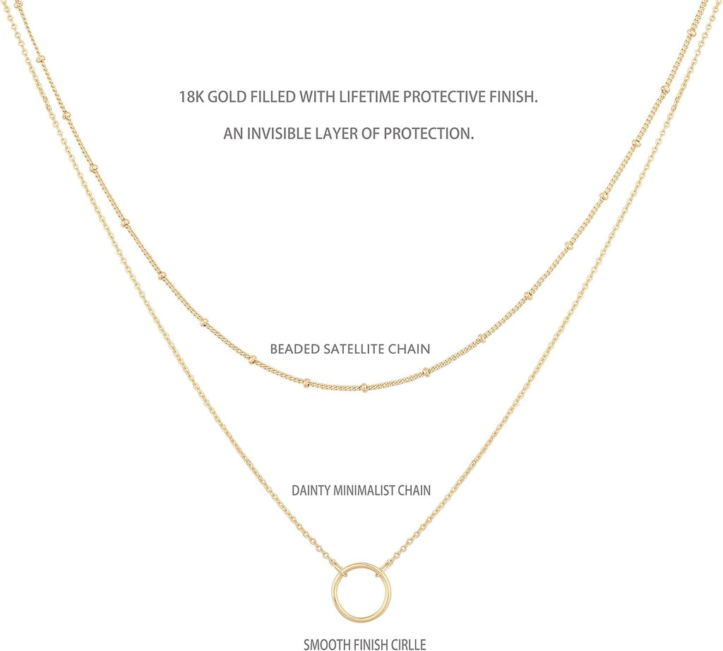 Dainty Pendant Layered Necklaces for Women | 18K Gold Plated Brass, 2-Piece Set with a Choker-Length Upper Layer, Wear Together or Separately, Refined Everyday Style