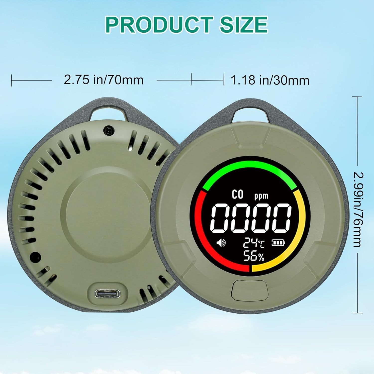 Portable Carbon Monoxide Detectors for Travel, Mini 3-In-1 Carbon Monoxide Monitor with Magnetic Suction, RV CO Detector Alarm Temp/Humidity Sensor, Rechargeable CO Monitor 120HR Standby
