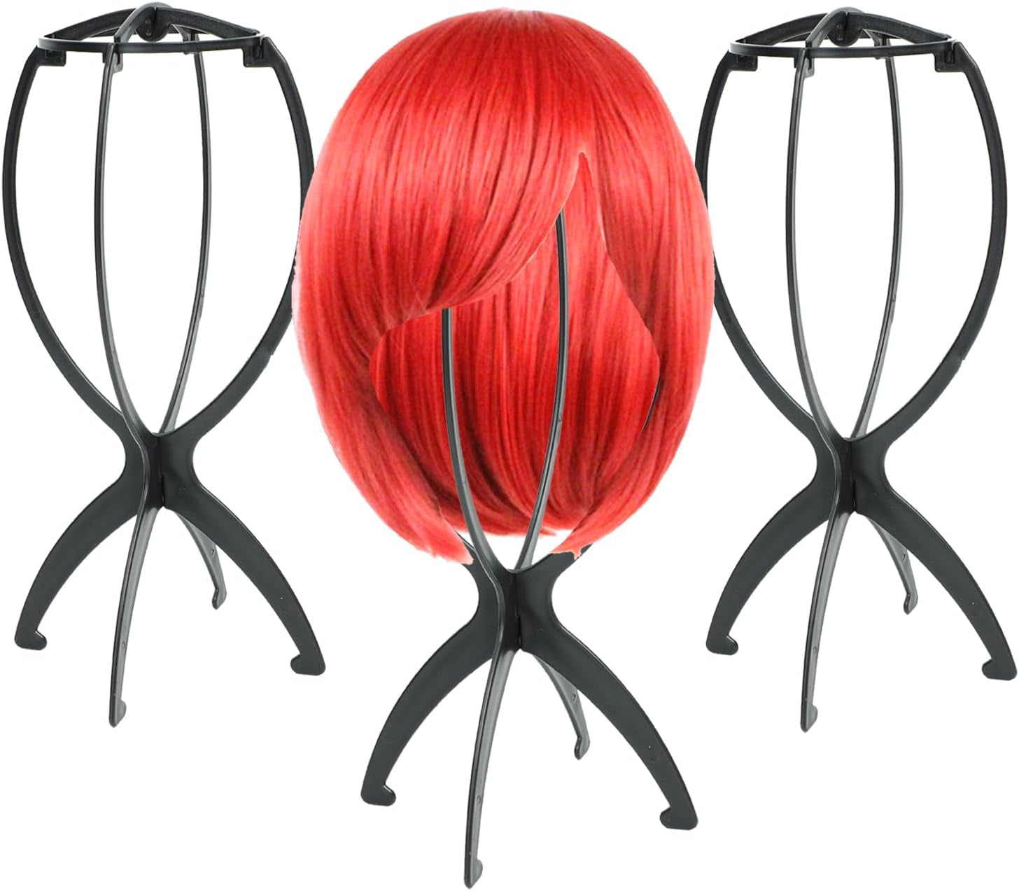 3 Pack Wig Stand Holder, Portable Collapsible Wig Holder for Multiple Wigs, Durable Wig Stands for Women Wig Drying Stand Travel Wig Holder Stand Wigs Display Stand Tool (Black)