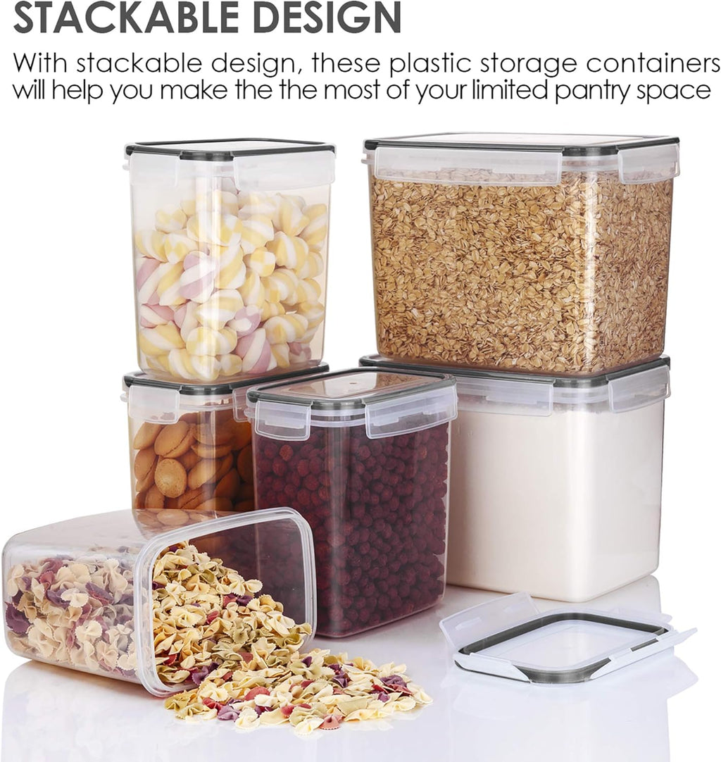 Airtight Food Storage Containers 6 Pieces - Plastic BPA Free Kitchen Pantry Storage Containers for Sugar,Flour and Baking Supplies - Dishwasher Safe - Include 24 Labels, Black | Airtight Bpa-Free Containers Keep Baking Supplies Fresh. Dishwasher Safe Set